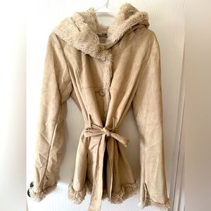 Jones New York Faux Suede Tan Hooded Jacket / Coat